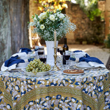 Forest Harvest Mustard & Blue | French Tablecloths: 71" x 128"