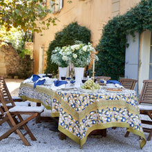 Forest Harvest Mustard & Blue | French Tablecloths: 71" x 128"