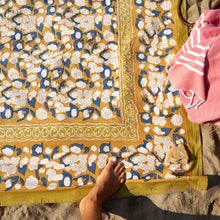 Forest Harvest Mustard & Blue | French Tablecloths: 71" x 142"