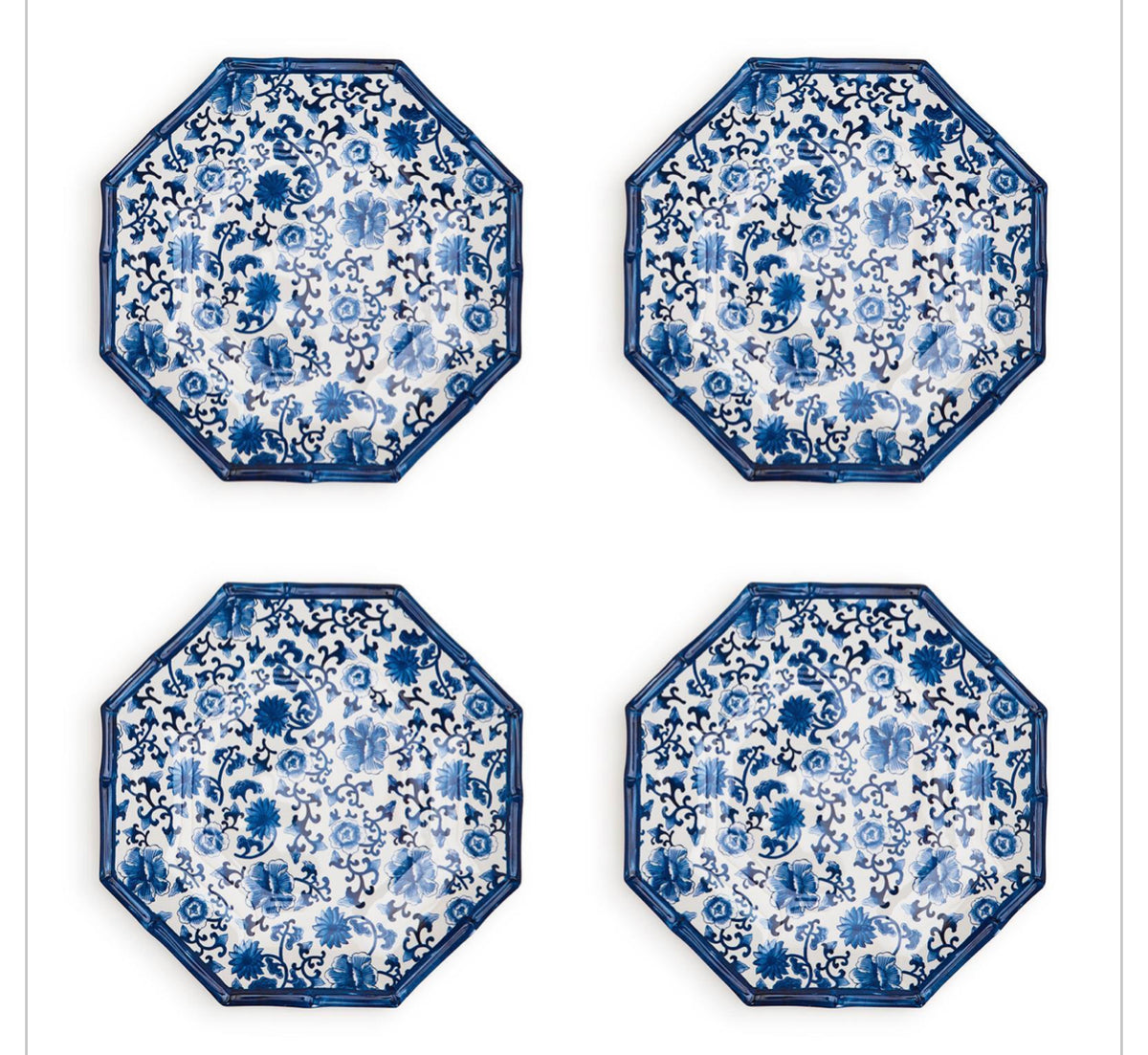 Plates, Blue Floral Melamine Dinner (Set of 4)