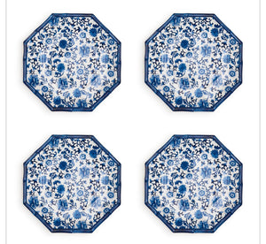 Plates, Blue Floral Melamine (Set of 4)