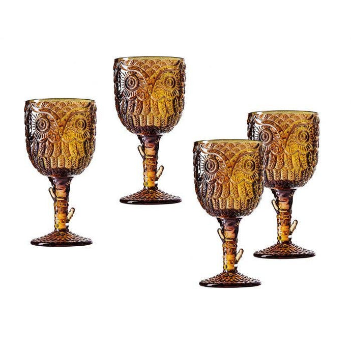 Goblet, Amber Owl (Set of 4)