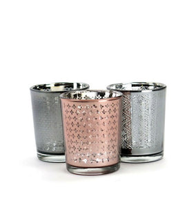 Votive Holders, Pink and Gray Mercury Glass (Set of 3)