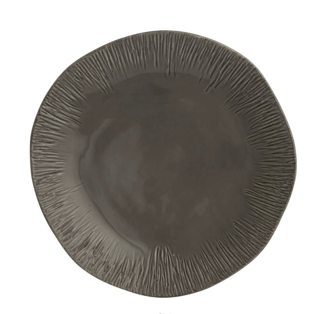 Plates, Grey Carved Dinner 11” (Set of 4)