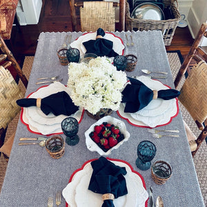 Table Topper, Blue w/Pom-Poms.