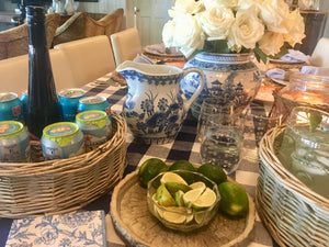 Blue and white hand painted Pitcher | Table Terrain build your own tablescape, custom tablescapes, modern table centerpieces, elegant table centerpieces