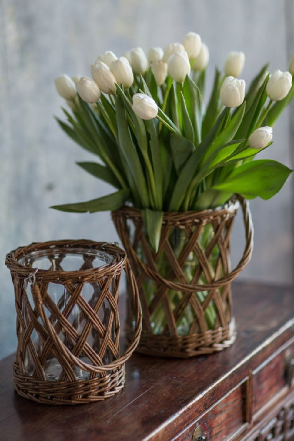 Vase, Wicker with Glass & Handle