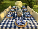 Classic blue-and-white table setting from the You Blue Me Away kit with vases