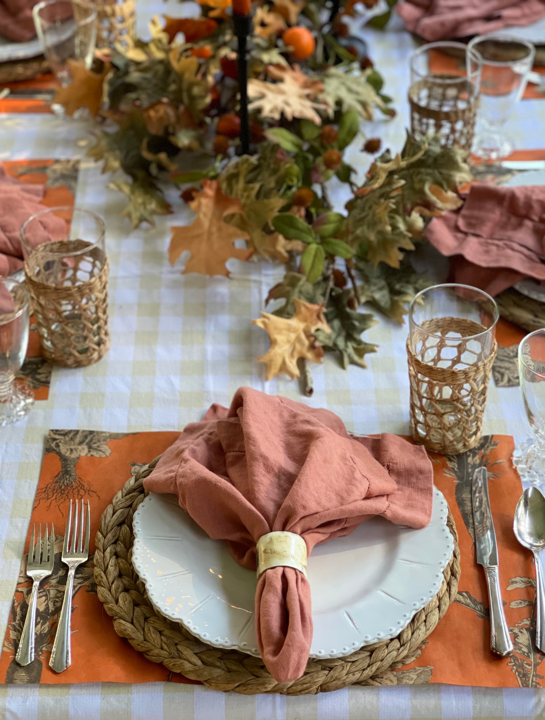 Tablecloth, White & Cream Gingham Cotton 60