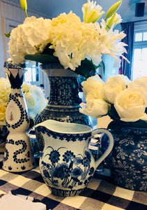 Blue and white hand painted Pitcher | Table Terrain winter table centerpieces, simple candle centerpieces, inexpensive table centerpieces